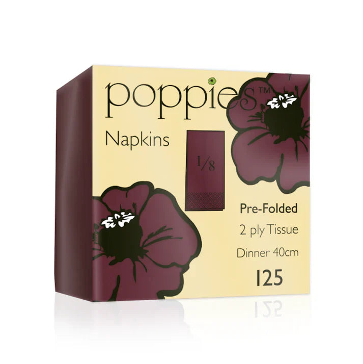 Poppies 40x40 (8-fold) 2ply Bordeaux Napkin FreshPack Solutions Ltd