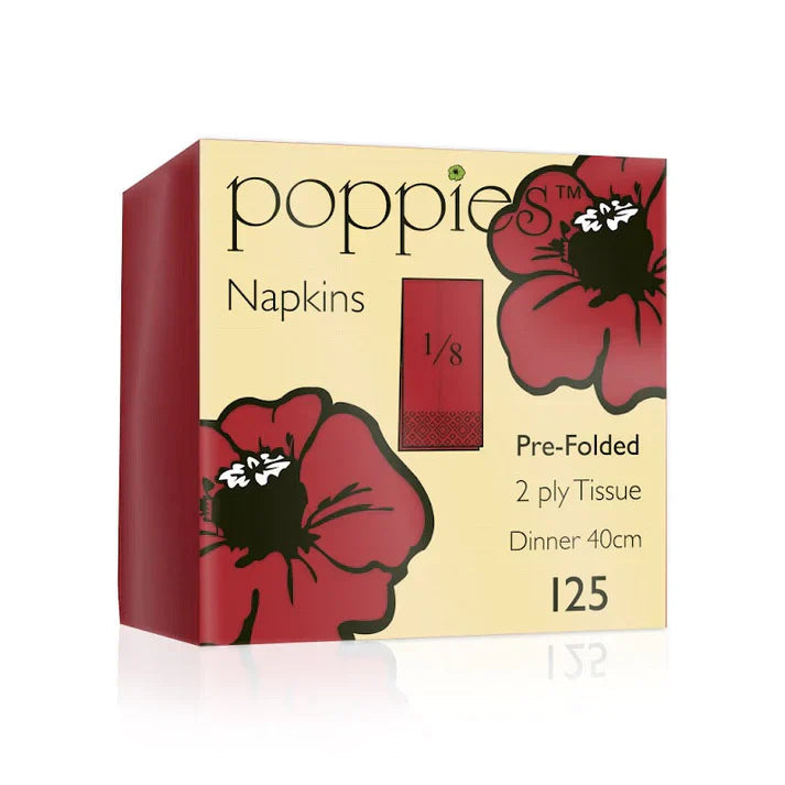 Poppies 40x40 (8-fold) 2ply Red Napkin FreshPack Solutions Ltd