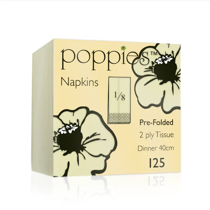 Poppies 40x40 (8-fold) 2ply Buttermilk Napkin FreshPack Solutions Ltd