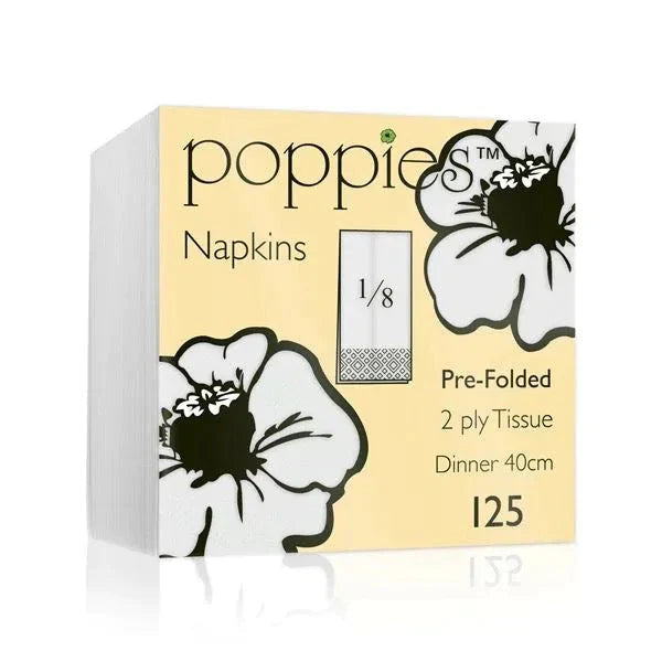 Poppies 40x40 (8-fold) 2ply White Napkin FreshPack Solutions Ltd