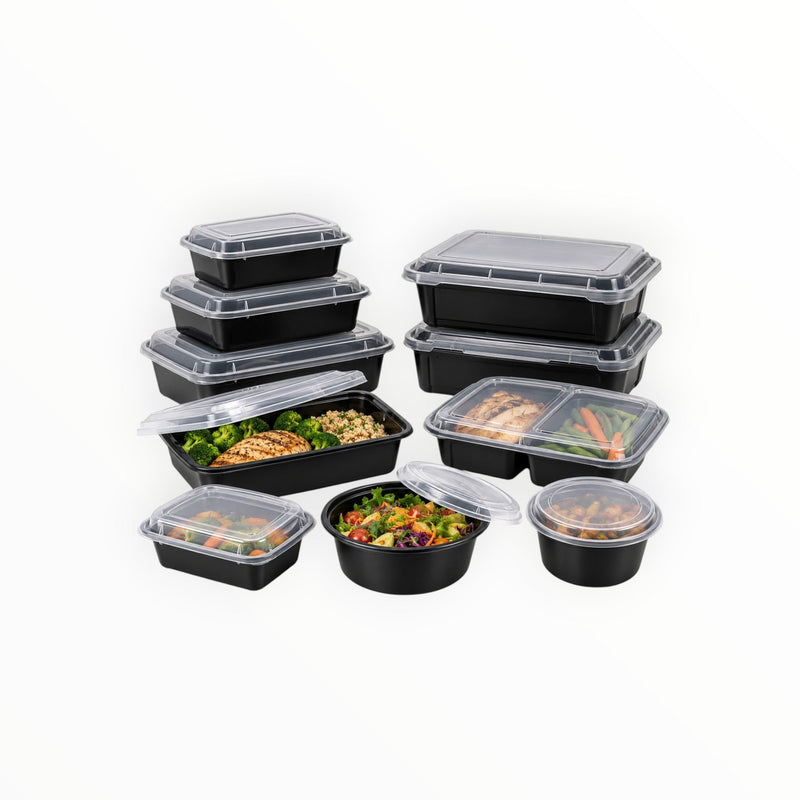 Round Black Microwaveable Container & Clear Lid( 5 Sizes) FreshPack Solutions Ltd