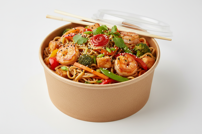 1000ml round kraft bowl filled by assian food