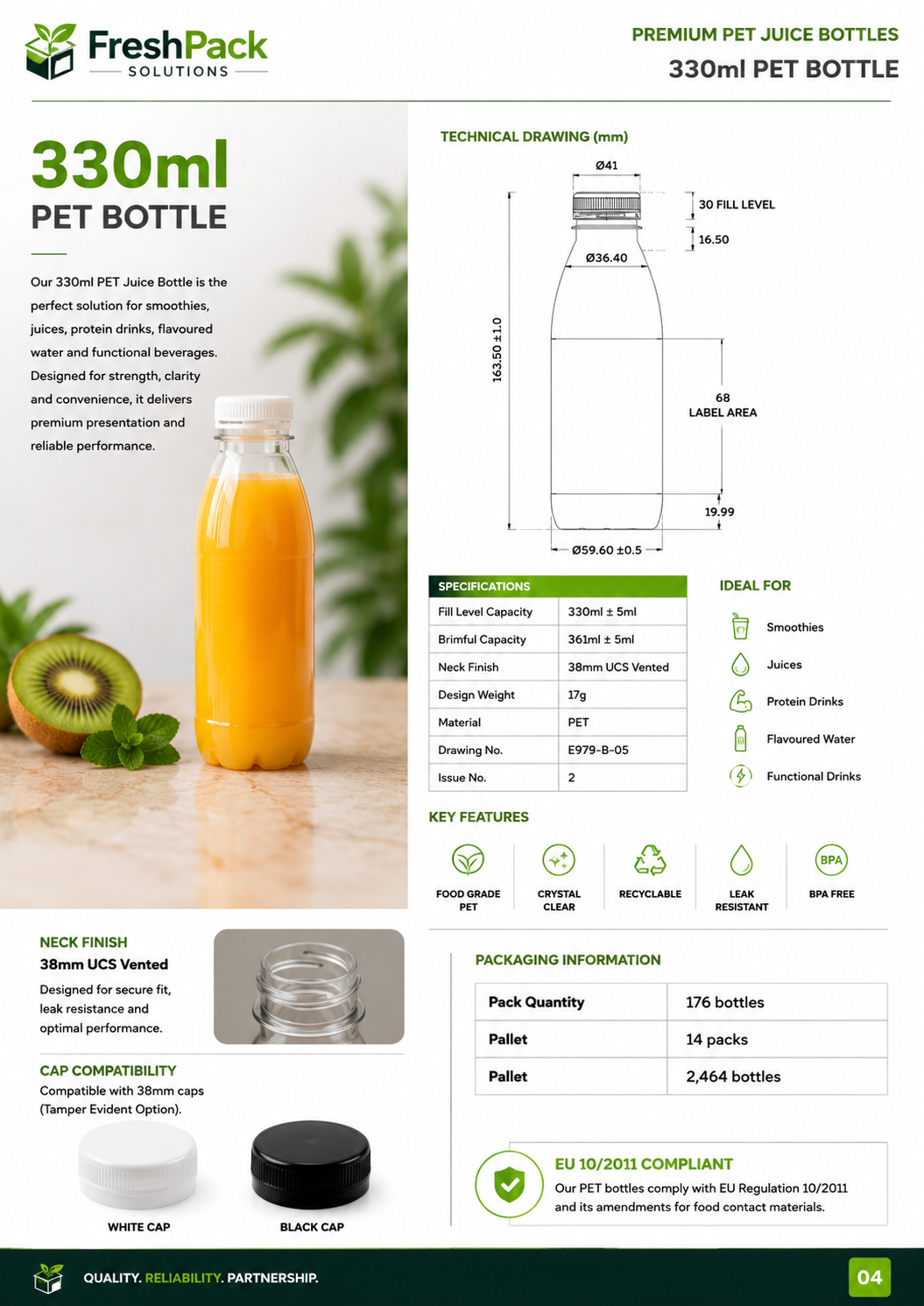 330ml Clear Plastic Bottles with Caps FreshPack Solutions Ltd