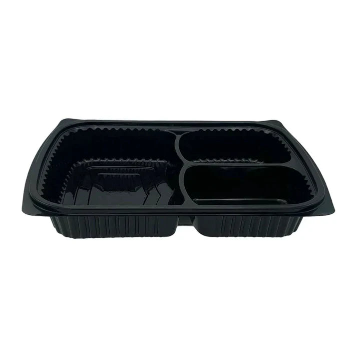 Somoplast 3 Compartment Black Microwaveable Container Base (2 Sizes) FreshPack Solutions Ltd
