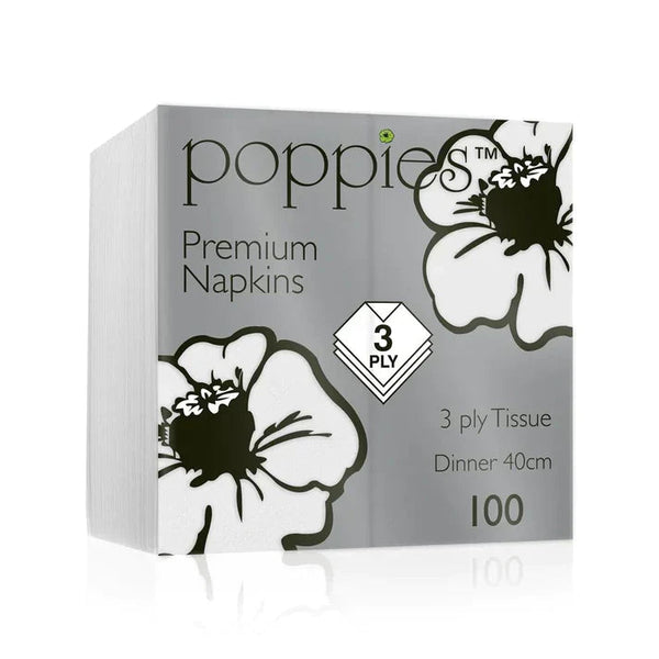 Poppies 40x40 3ply White Napkin FreshPack Solutions Ltd