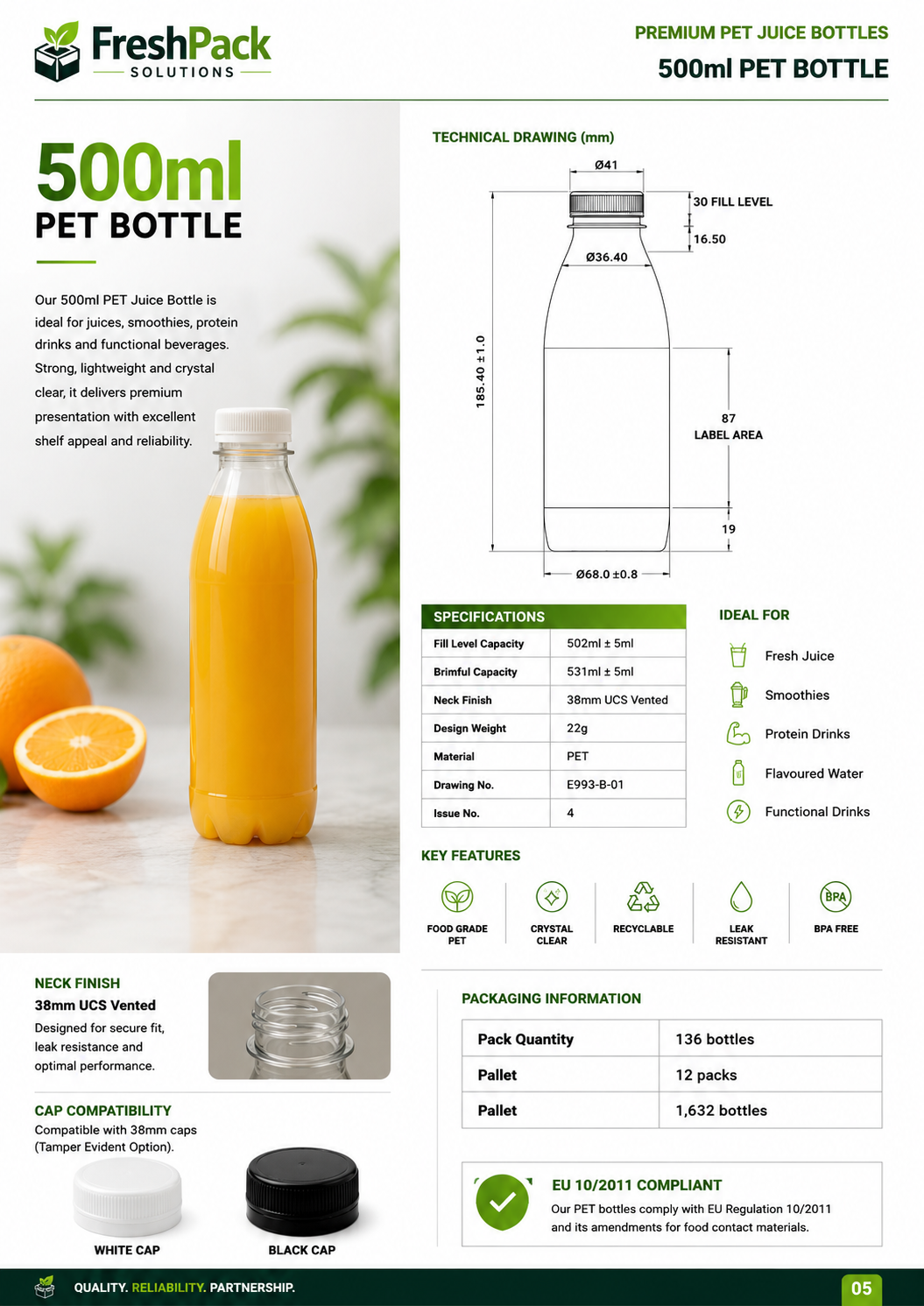 500ml Clear Plastic Bottles with Caps FreshPack Solutions Ltd