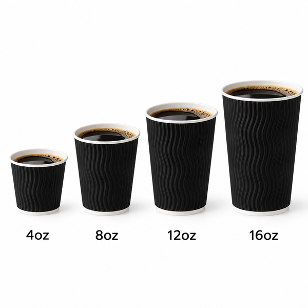 Ripple Black Paper Cup ( 4 Sizes) FreshPack Solutions Ltd