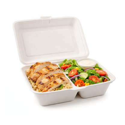 9x6" Bagasse 2-Compartment Container
