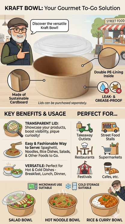 PP Lids for 1300ml Kraft Bowl