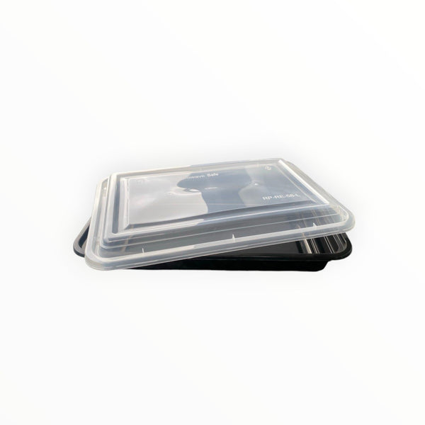 Rectangle Black Microwave Container with Clear Lid (8 Sizes) FreshPack Solutions Ltd
