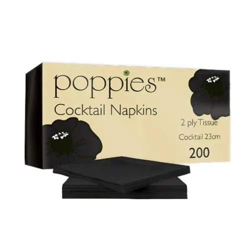 Poppies 24x24 2ply Black Napkin FreshPack Solutions Ltd