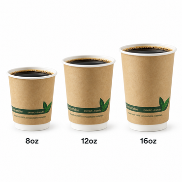 Kraft Compostable Double Wall Paper Cups ( 3 Sizes) FreshPack Solutions Ltd
